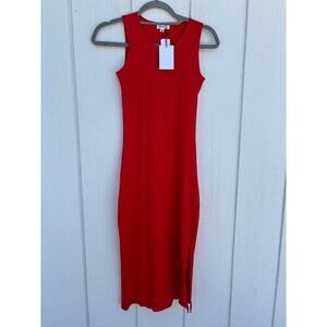 NWT Sugarlips Kofo Fitted‎ Ribbed Midi Dress, Red, Side Slit, Sz XS
